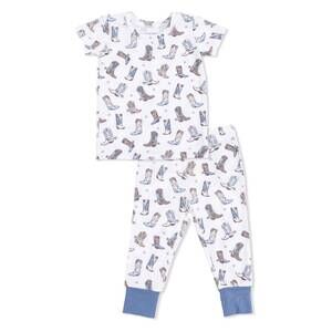 NEW ANGEL DEAR kids cowboy boots bamboo short sleeve pajama set in white